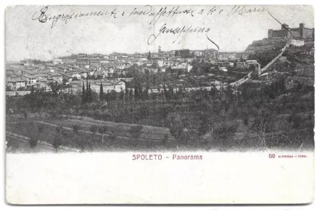 CARTOLINA DI PERUGIA ,SPOLETO - PANORAMA viaggiata 1906