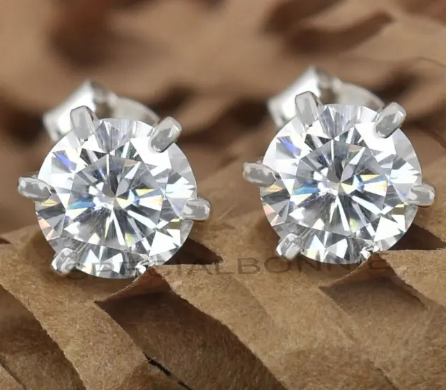 2.00 Ct Certified White Diamond Solitaire Studs 925 Silver Great Shine! 6 Prongs