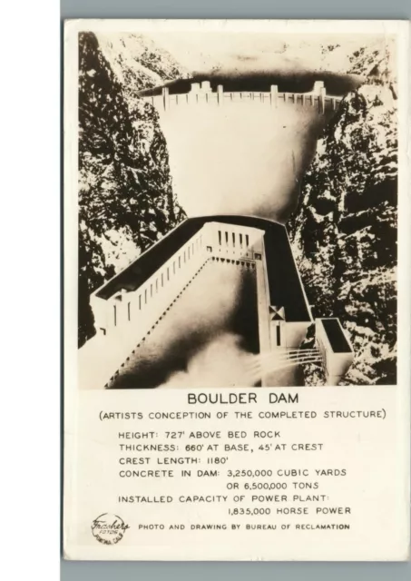 C.1935, Boulder Dam, Artist Conception, Nv., Frasher's Rppc Photo Postcard