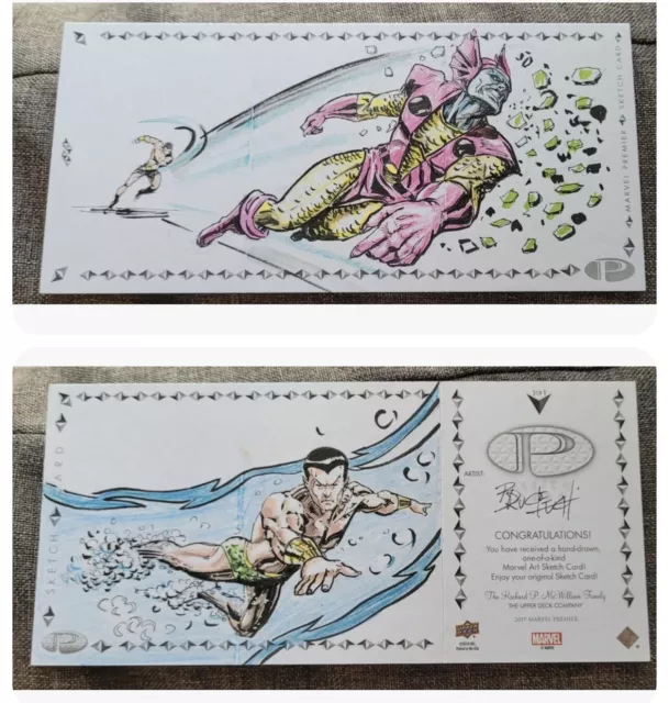 1/1 UD Marvel Premier Sketch Card Triple Panel Bruce Lugli Lady Dorma and Namor