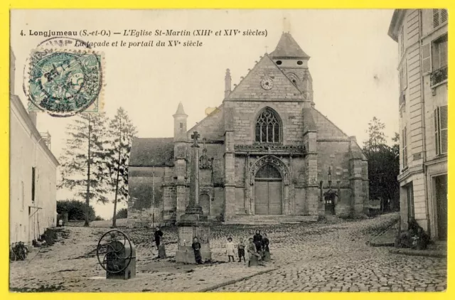 cpa 91 - LONGJUMEAU (Essonne) L'EGLISE St MARTIN animée Pompe Puits Fontaine