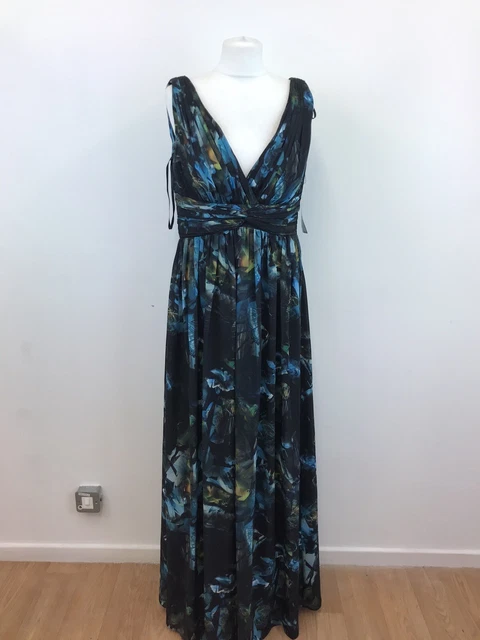 Splendido abito blu nero Veromia Occasions taglia 14 chiffon nuovo primavera/estate A16