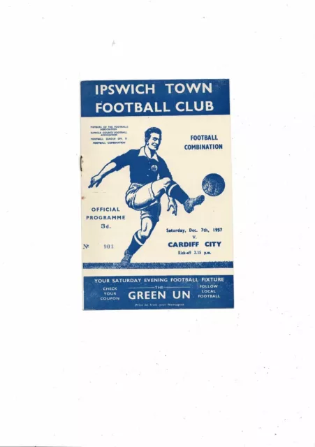 1957/58 Ipswich Town v Cardiff City Football Combination Programme