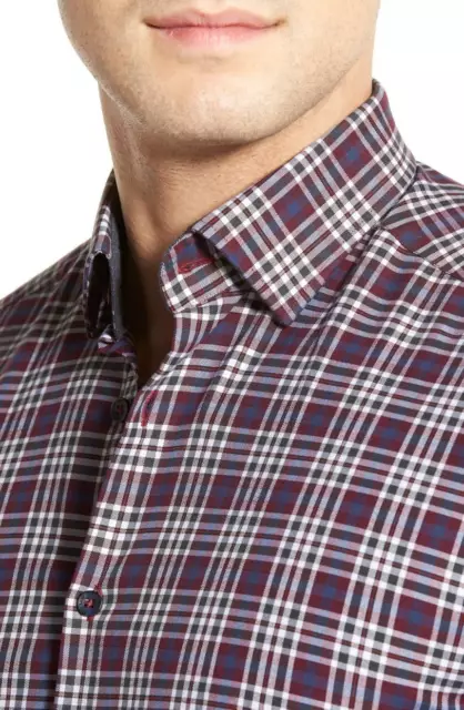 Stone Rose Trim Fit Dip Dye Plaid Sport Shirt Blue Wine Black M L XXL 3 4 6 3