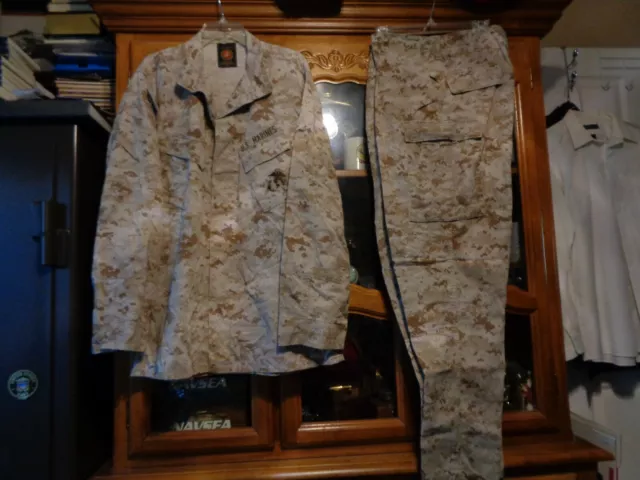 USMC MARPAT DESERT TAN Combat SHIRT PANT SET MCCUU SMALL LONG  ISSUED