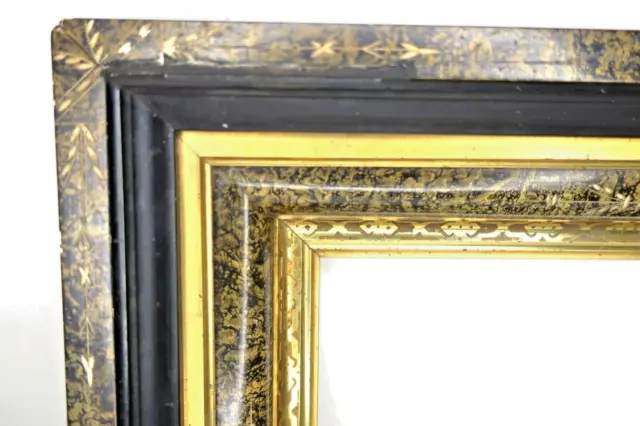 ANTIQUE FIT 8X 10" VICTORIAN EASTLAKE Gilt MARBLEIZED ETCHED PICTURE FRAME EBONY