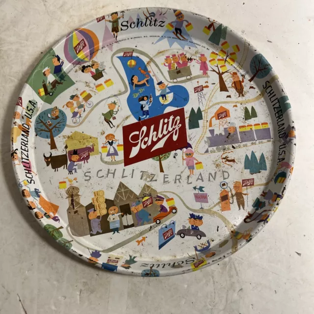 Vintage 1957 Schlitz Brewing Company Schlitzerland Beer Metal Serving Tray 12"