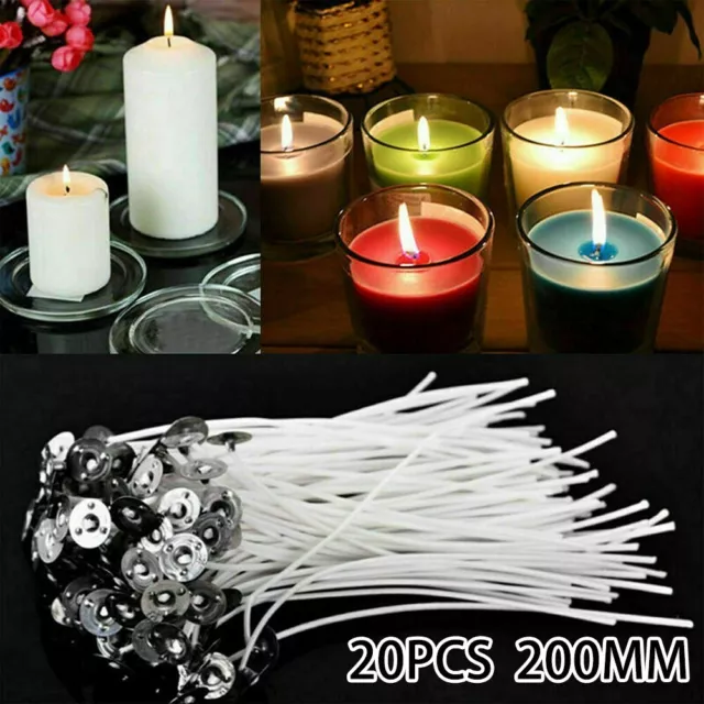 Premium 20cm Pre Waxed For candle Wicks with Metal Sustainers Pack of 20