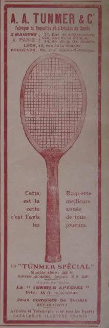 Publicité De Presse 1906 La Tunmer Spécial La Meilleur Raquette De Tennis