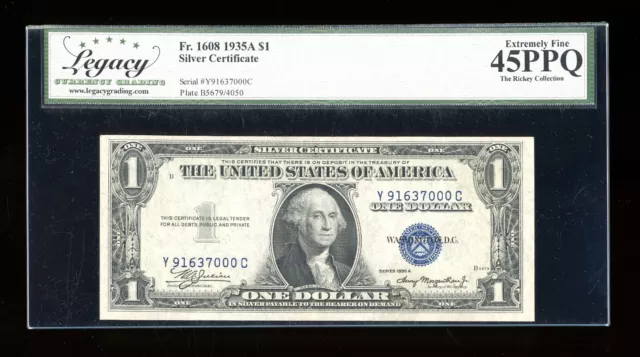 DBR 1935-A Silver Fr. 1608 YC Block Legacy 45 PPQ Serial Y91637000C