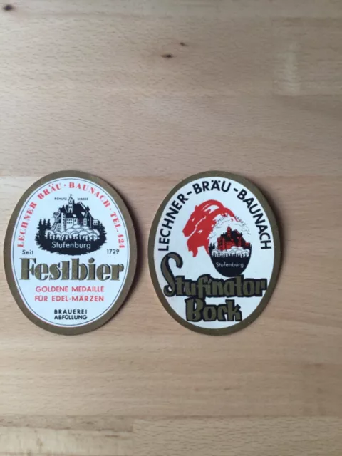 2 alte Bieretiketten Lechner Bräu Baunach Oberfranken +1989