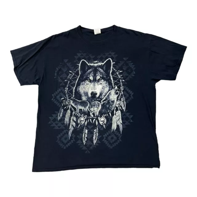 Native American Indian Wolf Design VTG Men’s T Shirt XL Black Dreamcatcher 90S