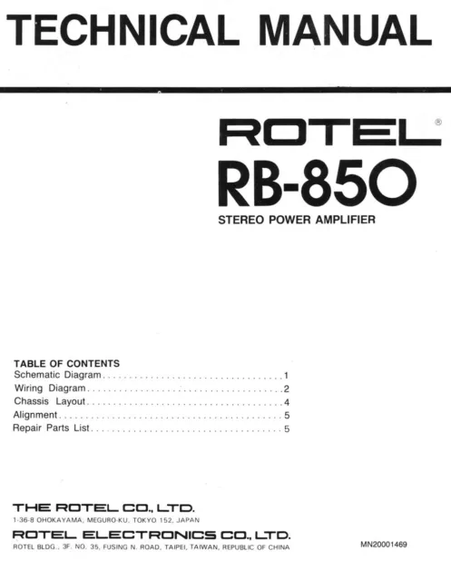 Servizio Manuale di Istruzioni per Rotel RB-850