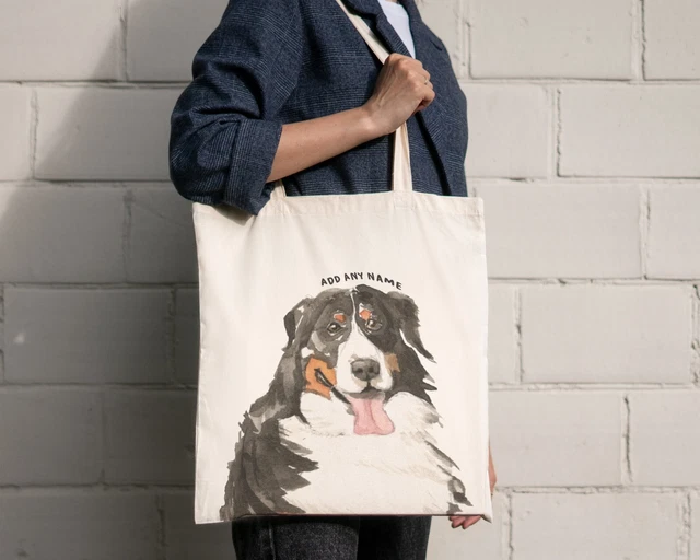 Personalised Bernese Mountain Dog Portrait Illustration Cotton Shopper Tote
