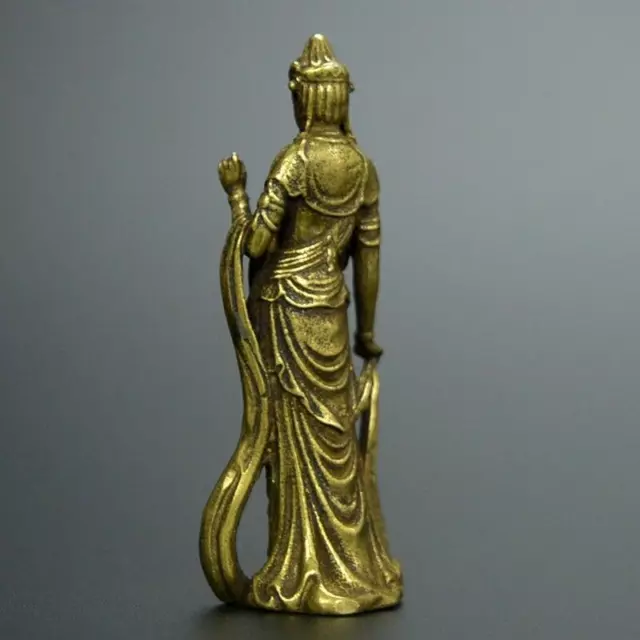Chinese old collection handwork bronze Guanyin Bodhisattva pocket statue 2