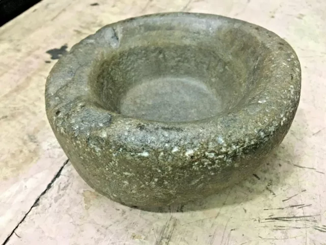 Very Old Primitive Handmade UNIQUE Stone Bowl Well Used Vintage Years Of Patina