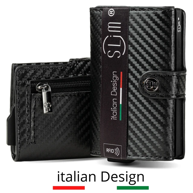 Set Di 2 Portafogli Da Uomo In Pelle – Nero E Marrone – Sottile E Minimalista – Porta Carte E Contanti – Regalo Per Papà