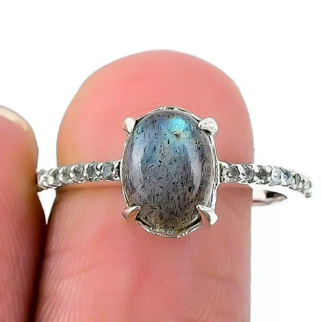 Labradorite Gemstone Handmade 925 Solid Sterling Silver Jewelry Ring Size 8.5