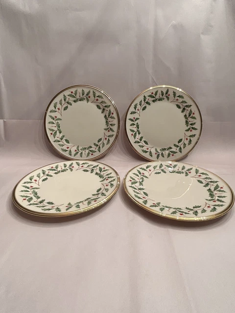 Set of 4 Lenox China Holiday Dimension 8 1/8" Salad Plates Made In USA Mint