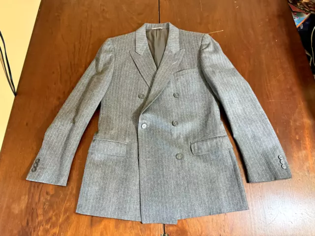 BESPOKE Gray Striped Double Breasted Sport Coat Suit Blazer 38R Flannel Wool