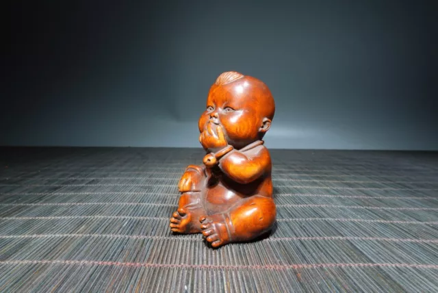 Chinese Vintage Boxwood Carved Exquisite Baby Statue Wooden Art