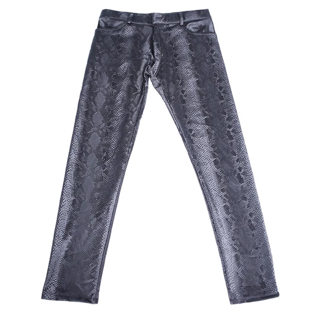 Uomo pelle di Serpente Similpelle PU Pantaloni Skinny Leggings Pile Foderato
