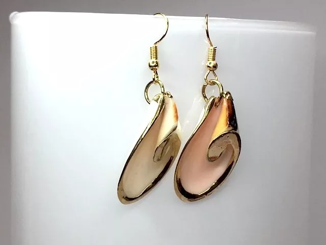 SHELL EARRINGS NATURAL conch shell gold plated blush colour pink gift for her