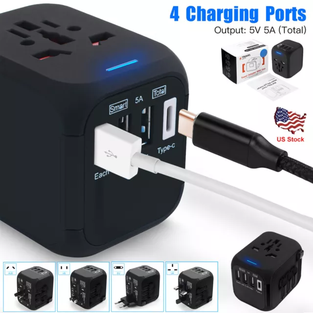 International Universal Travel Adapter 4 USB Charge Ports Converter Plug Charger