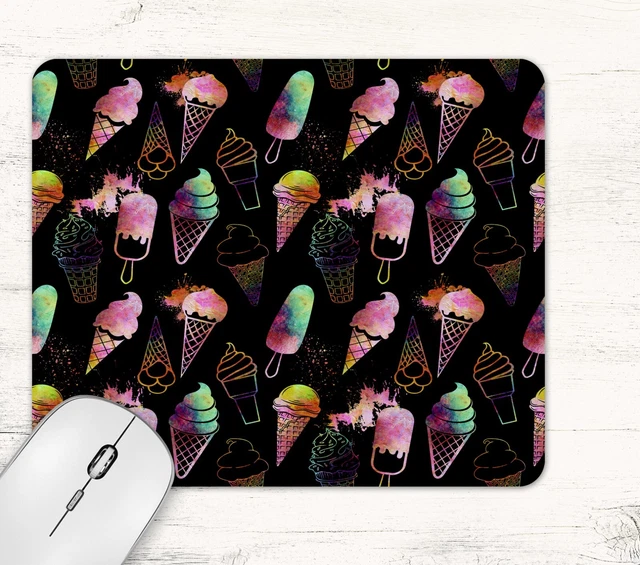 Black Ice Cream Cone All Over Print Mouse Pad Mat Neoprene Rectangle