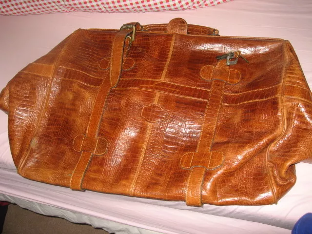 vintage  brown leather luggage   bag