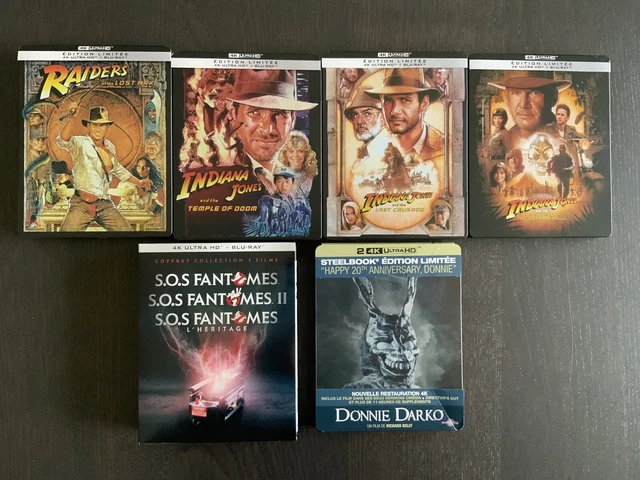 Bluray 4K Steelbooks Indiana Jones & Donnie Darko + Coffret Ghostbusters