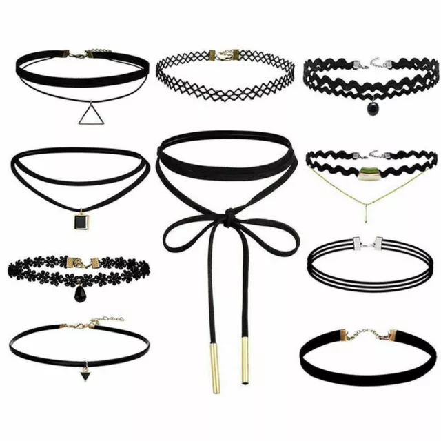 Black Choker Necklace Set Stretch Velvet Classic Gothic Tattoo Lace Retro UK