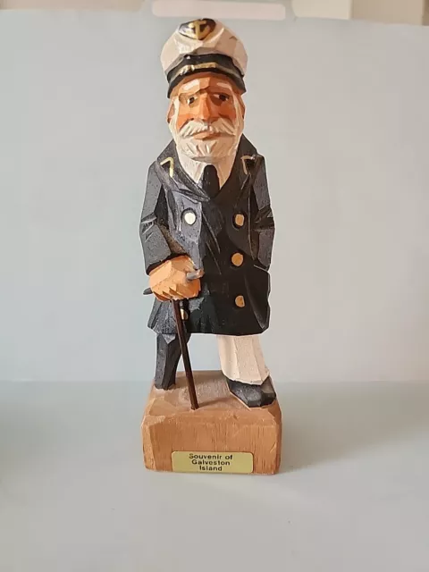 Vintage 1980's Wooden Galveston Island, TX Sea Captain Figure, Hand-carved 6"