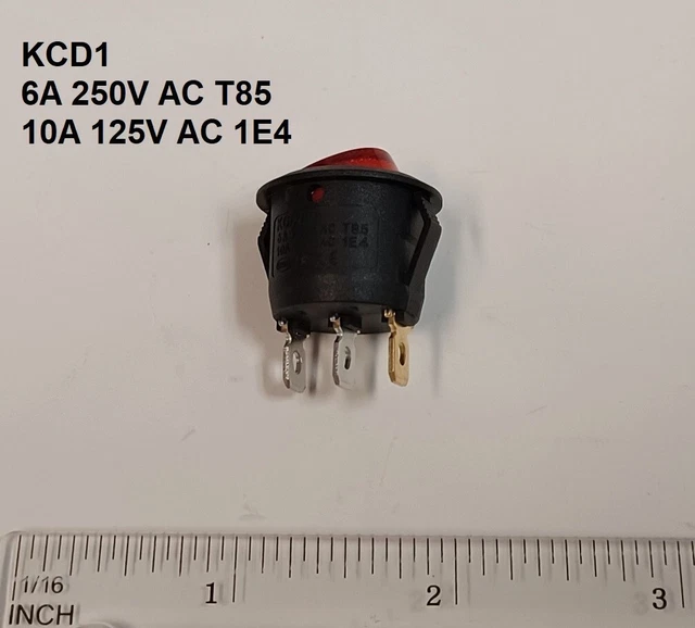 INTERRUPTEUR À BASCULE rond KCD1 pour pot électrique, rouge, 6A 250V AC