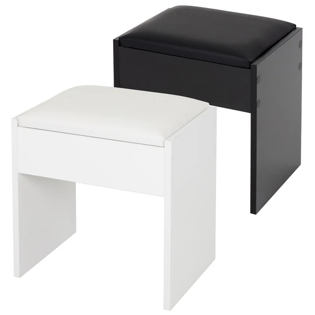 Sgabello trucco toeletta poggiapiedi in legno con cuscino imbottito bianco/nero