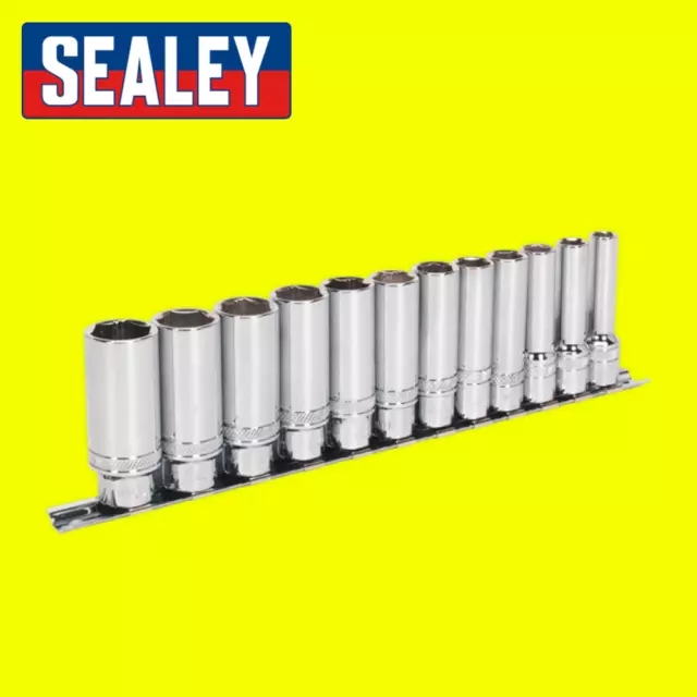 Sealey AK2744 12pc 3/8"Sq Drive Deep Lock-On Socket Set Rounded Nut Remover