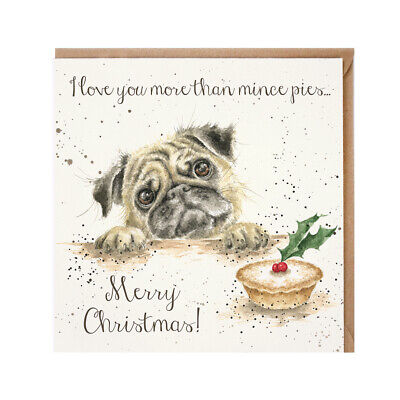 NEW Wrendale Designs 'Mince Pies' Pug Dog Christmas Greetings Card 15cm UK