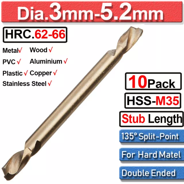 10Pcs Double End HSS M35 3-5.2mm Cobalt Stub Twist Drill Bits For Metal Drilling