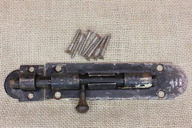 Old Security Lock Door Slide Latch Barrel Bolt Steel 6 1/2” Rustic Vintage