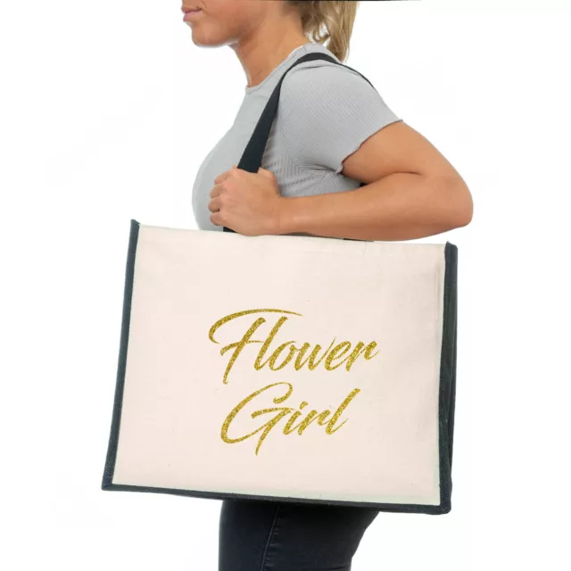 Blumenmädchen Tragetasche Tasche Hochzeit Henne Party Idee Jute Leinwand Shopper 3