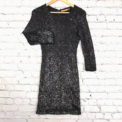 Alice + Olivia Dress 4 Black Sequin Body Con Sheer Back Long Sleeve Mini Dress