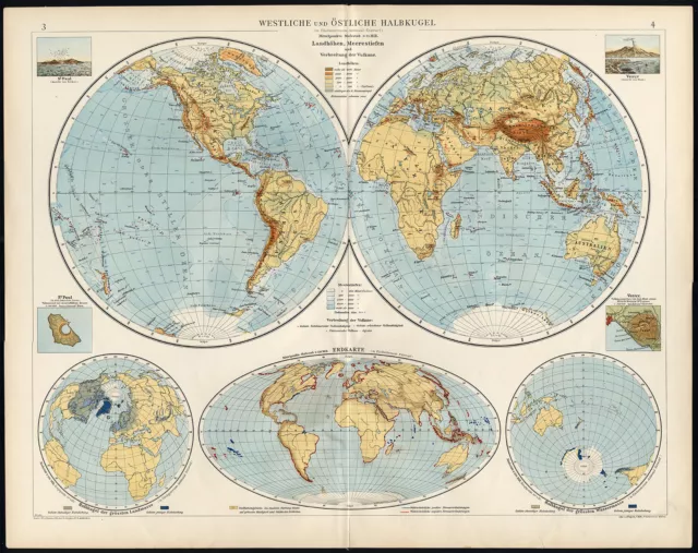 Antique Map-WORLD-WESTERN AND EASTERN HEMISPHERE-Andree-1904