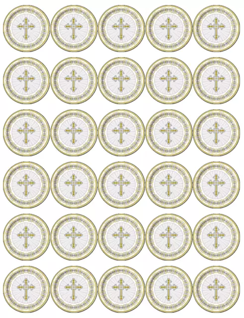 30 x Christening or Baptism Gold Cupcake Toppers Edible Wafer Paper Fairy Cakes