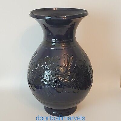 KOROND Decorative Large Vase Hand Carved Ceramic Signed VTG Romanian Rustic 10"