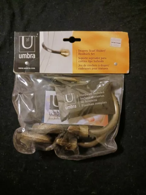 Umbra Drapery Scarf Holder/Holdback Set New Aged Brass 005 Scroll Hardware