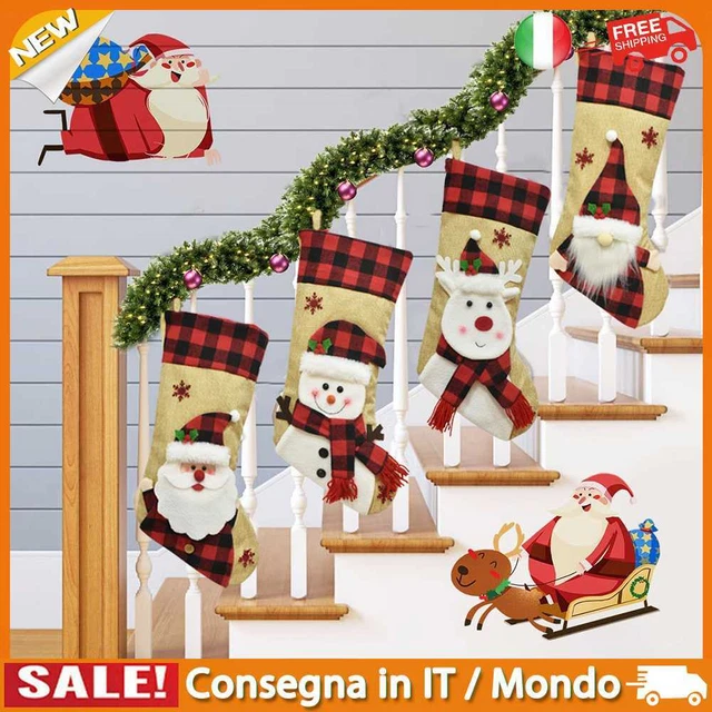 IT Snowflake Plaid Candy Sacks for Fireplace Christmas Socks Santa Sacks Xmas De