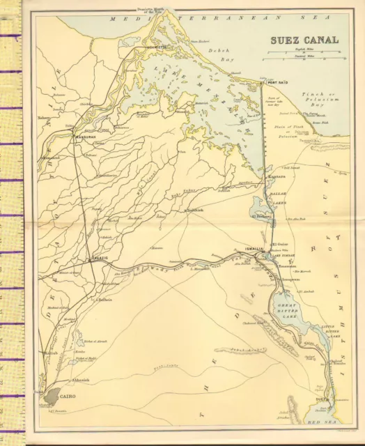 c1880 MAP ~ SUEZ CANAL ~ ISMAILIA ZAGAZIG MANSURAH DAMIETTA