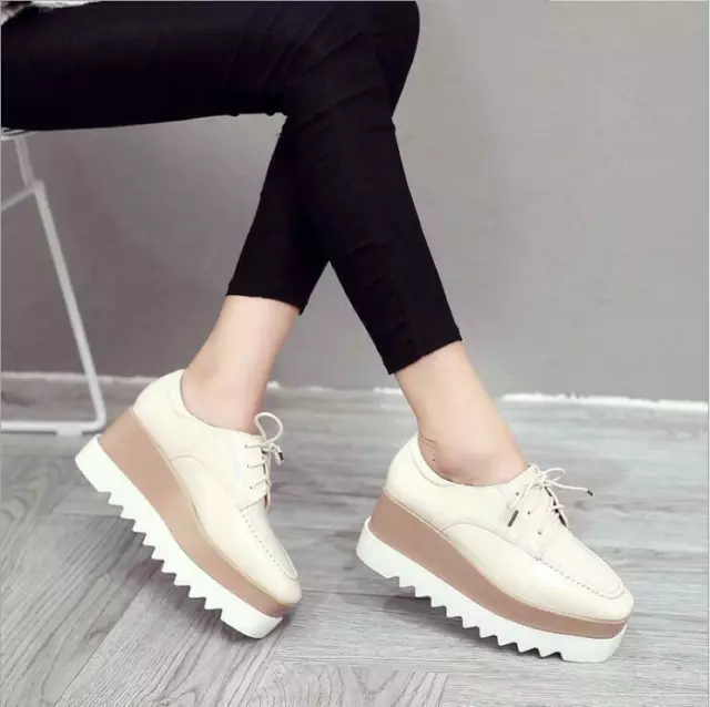 Women's Fashion Lace Up Platform Casual Sneakers Creeper Wedge Heel Shoes Party