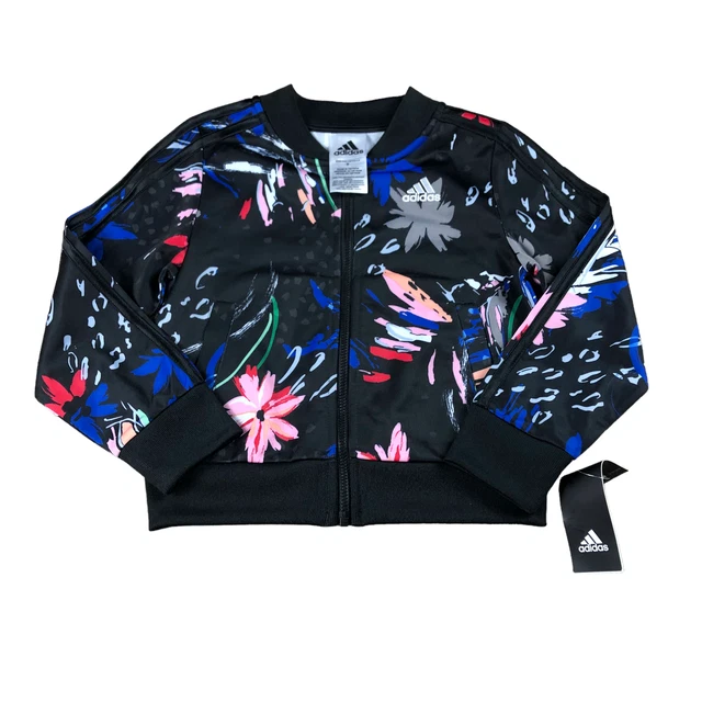 ADIDAS Girl's Tracksuit Jacket Print Tricot Colorful Floral Full Zip Size 5 NWT