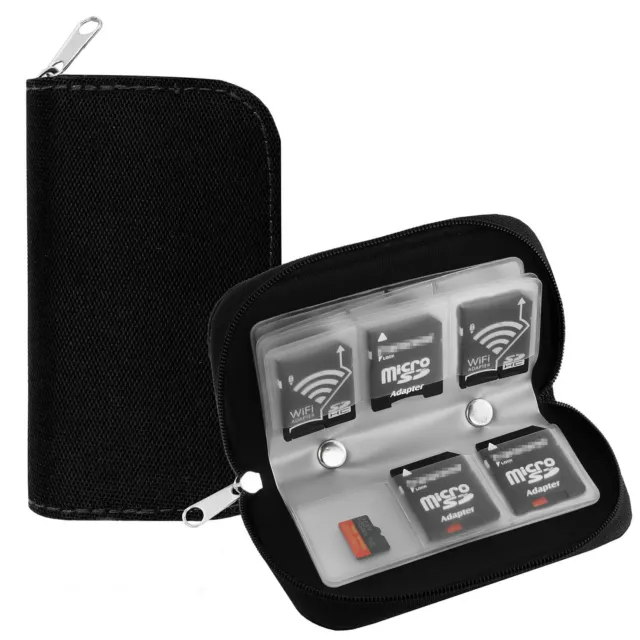 22 Slots Memory Card Carrying Case Holder Pouch for SD SDHC MMC Micro SD - Black